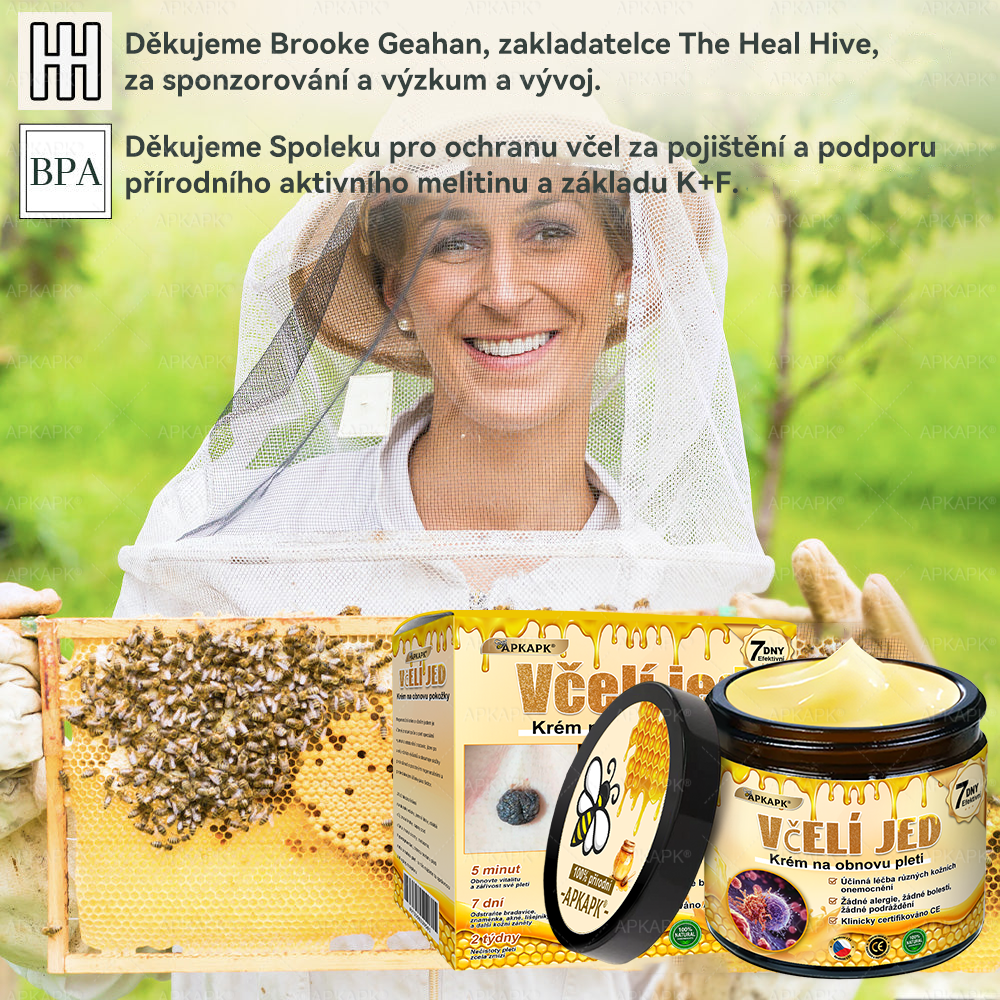 🐝Dermatologicky a klinicky testováno👩‍⚕️🐝APK®Bee Venom Krém na obnovení pleti🐝 pomáhá při léčbě kožních problémů, jako jsou: vrásky, jizvy, pigmentové skvrny, strie, akné, psoriáza, ekzém, kožní změny, podráždění, záněty a další kožní problémy.
