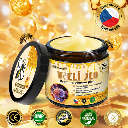 🐝Dermatologicky a klinicky testováno👩‍⚕️🐝APK®Bee Venom Krém na obnovení pleti🐝 pomáhá při léčbě kožních problémů, jako jsou: vrásky, jizvy, pigmentové skvrny, strie, akné, psoriáza, ekzém, kožní změny, podráždění, záněty a další kožní problémy.